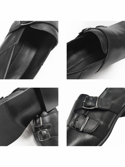 SQUARE TOE CALFSKIN BUCKLE LOAFERS