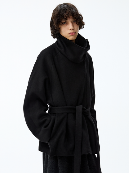 ASYMMETRIC LACE-UP HEAVY WOOL COAT