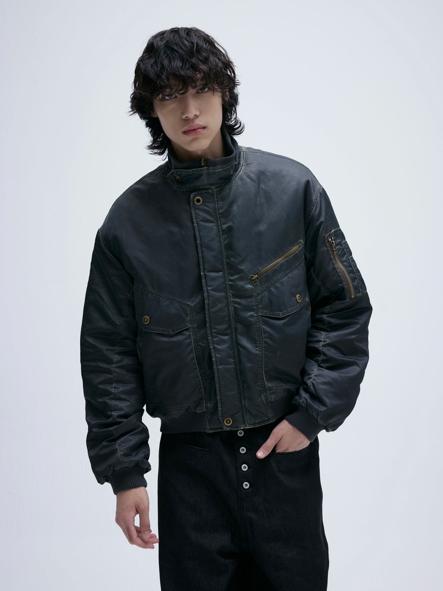 WASH STAND COLLAR BOMBER JACKET