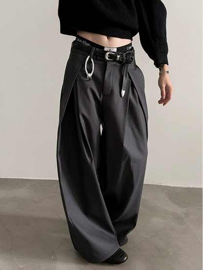 HEAVY-WEIGHT THREE-DIMENSIONAL PLEATED SLACKS