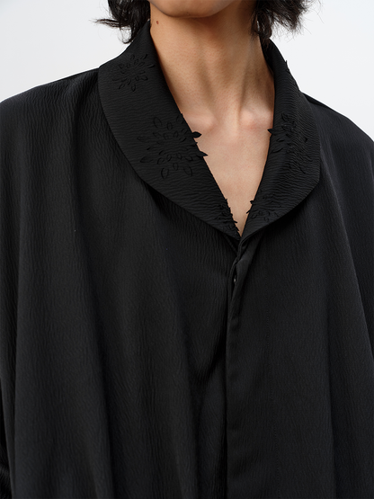 CARVED COLLAR PLEATED BLAZER