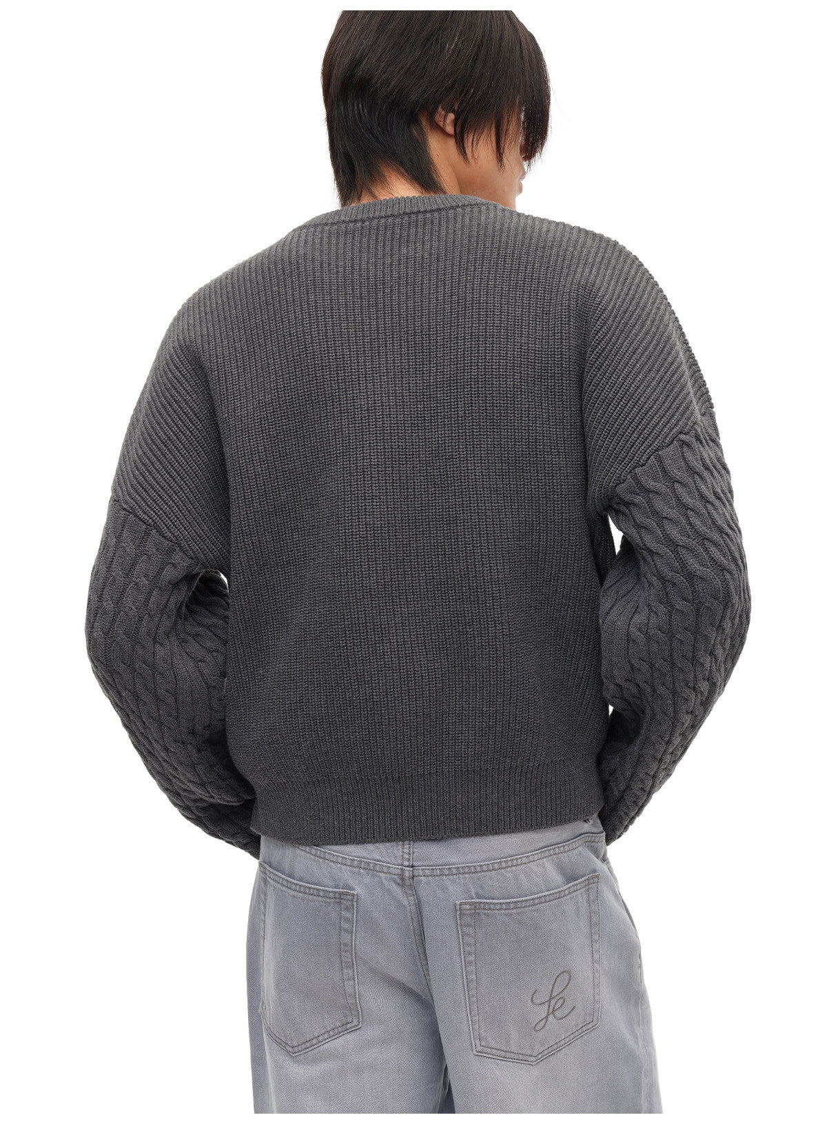 CABLE SLEEVE HEAVYWEIGHT COTTON SWEATER