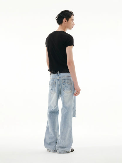 DISTRESSED LIGHT FLARE STRAIGHT JEANS