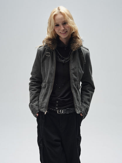 SANDBLASTED METAL-BUCKLE PADDED JACKET