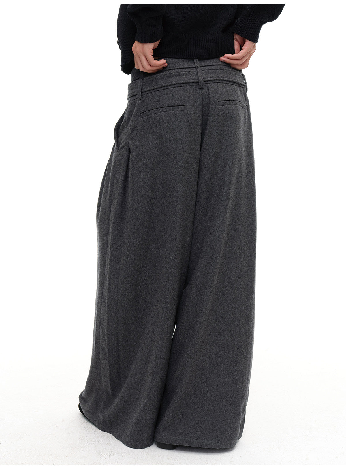 DOUBLE BELT WOOL TOOTHPICK TROUSERS