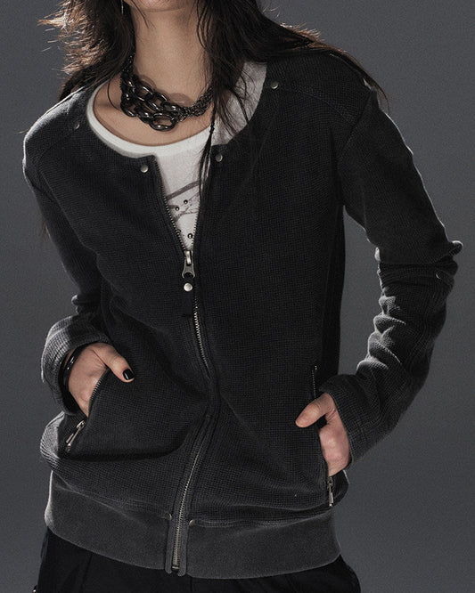 LOOSE CREW NECK WAFFLE JACKET
