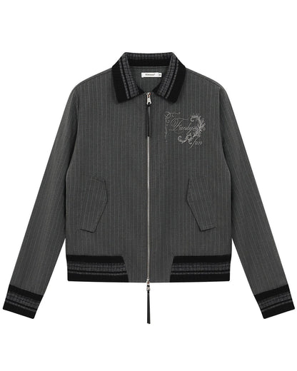 TEXTURED PINSTRIPE DOUBLE ZIP LAPEL CARDIGAN