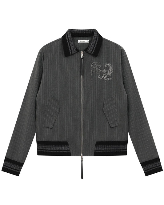 TEXTURED PINSTRIPE DOUBLE ZIP LAPEL CARDIGAN