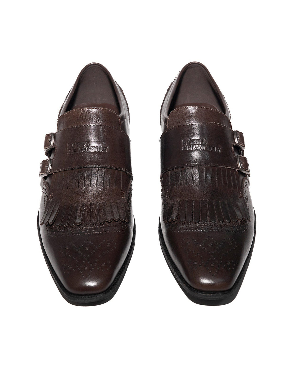 EBONY WAXED CARVED MONK SHOES