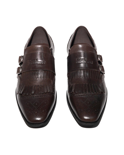 EBONY WAXED CARVED MONK SHOES