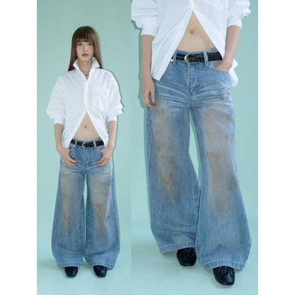 MID RISE CAT WHISKER FADED STRAIGHT LEG JEANS