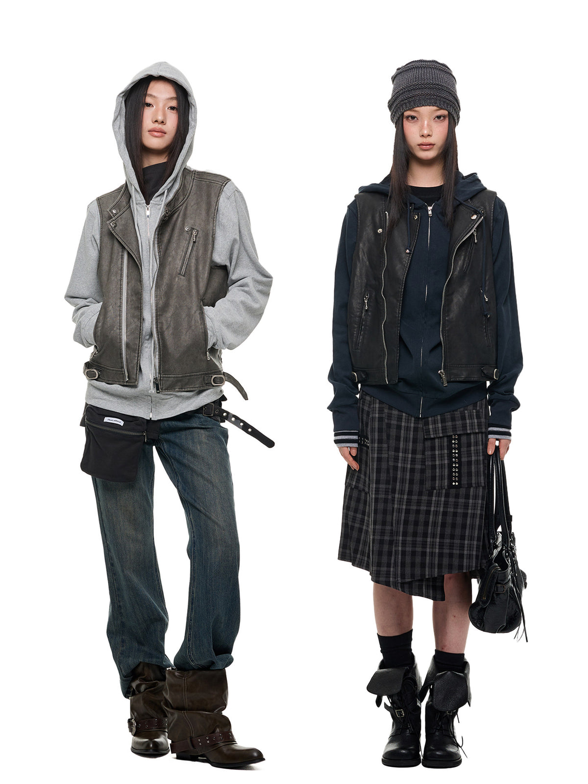 LEATHER PANEL MOCK LAYER HOODIE