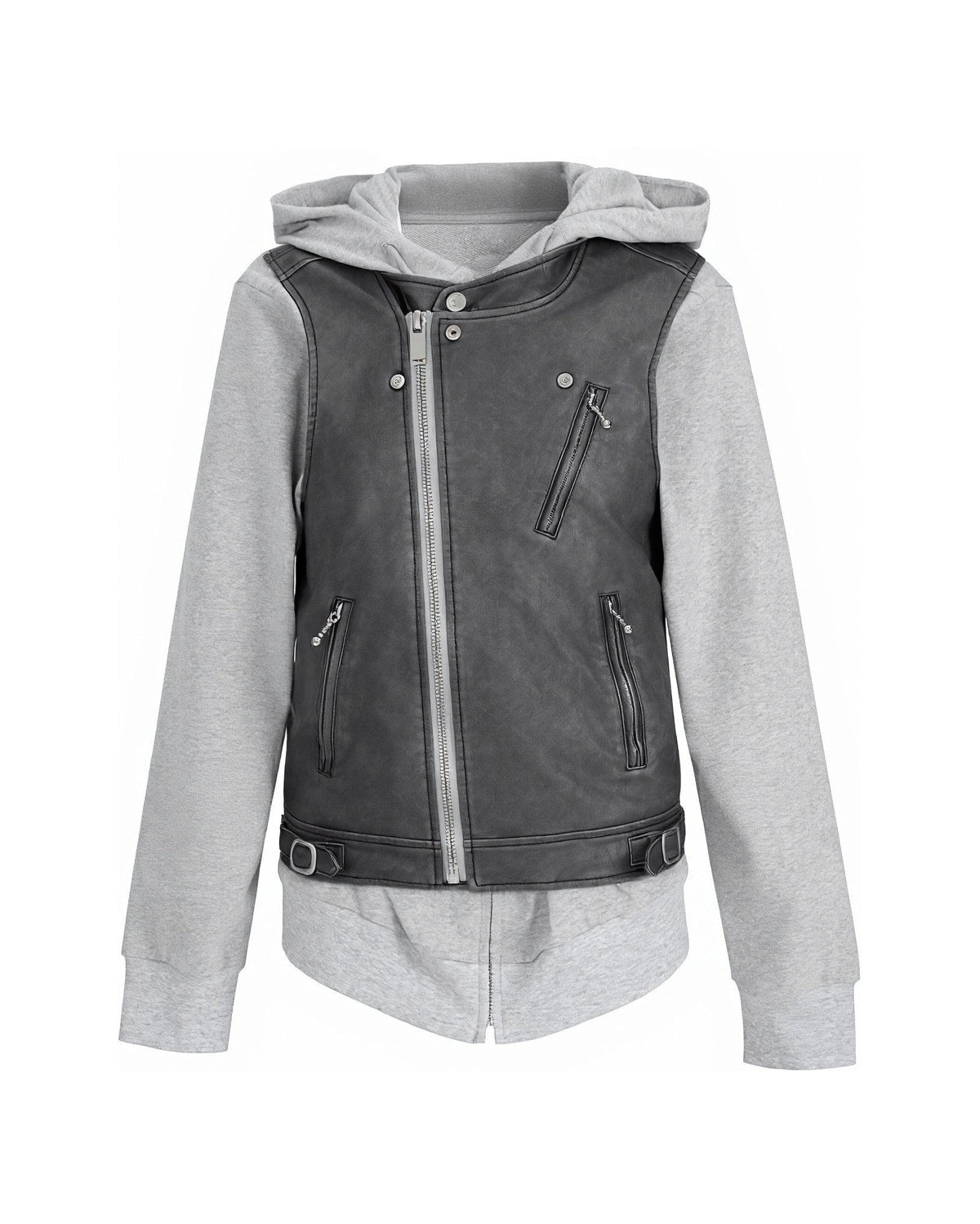 LEATHER PANEL MOCK LAYER HOODIE