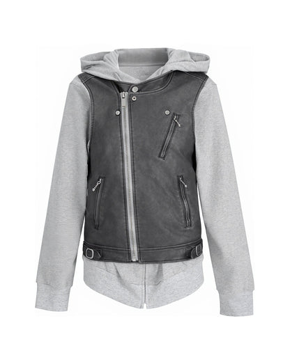 LEATHER PANEL MOCK LAYER HOODIE