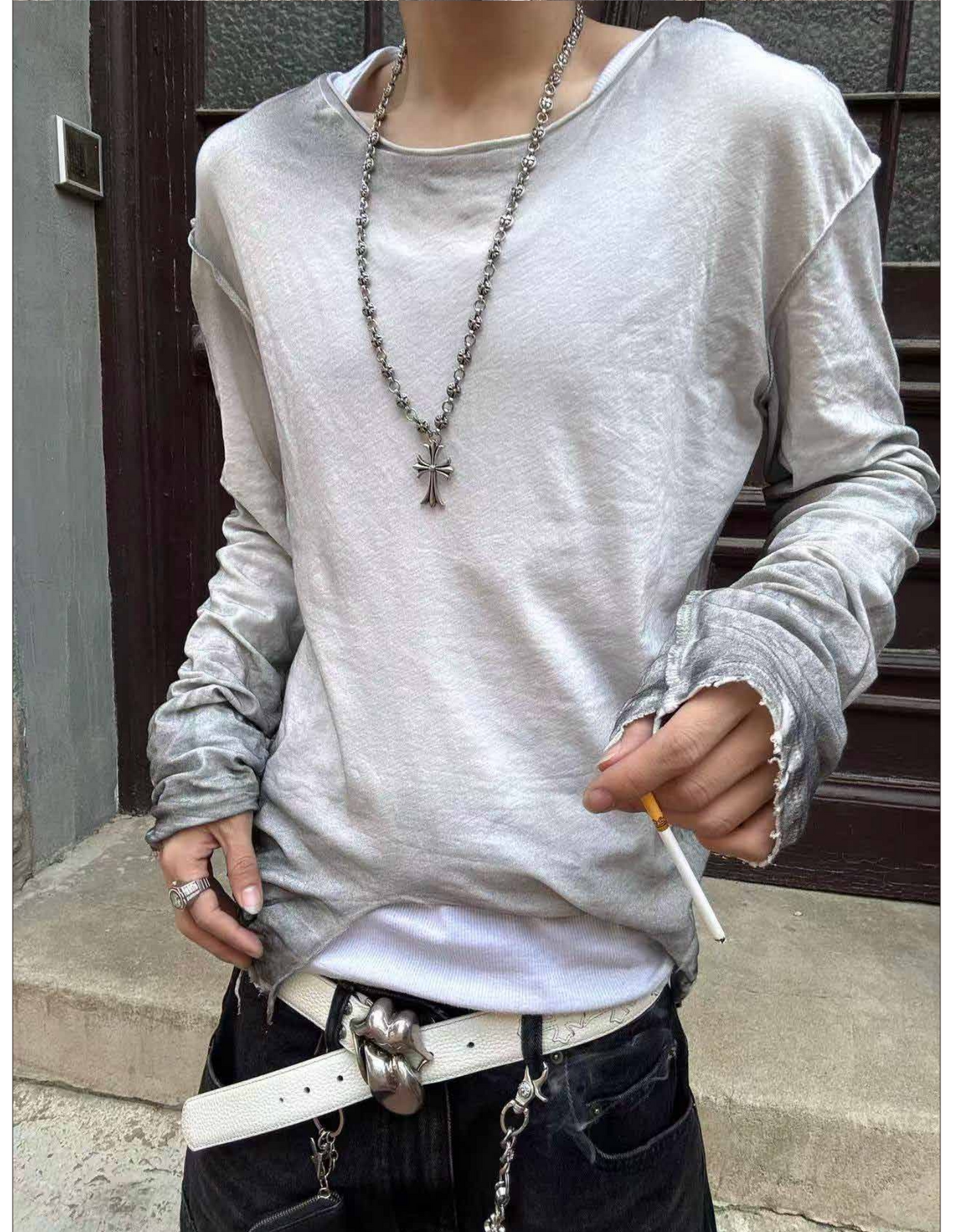 WRINKLED LINEN TOUCH LONG SLEEVE