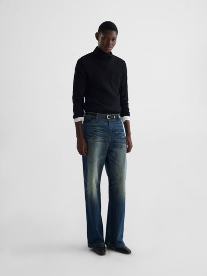 SCULPTURAL W NECK WOOL SWEATER