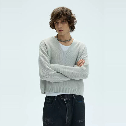 LOOSE TRICOLOR V-NECK SWEATER