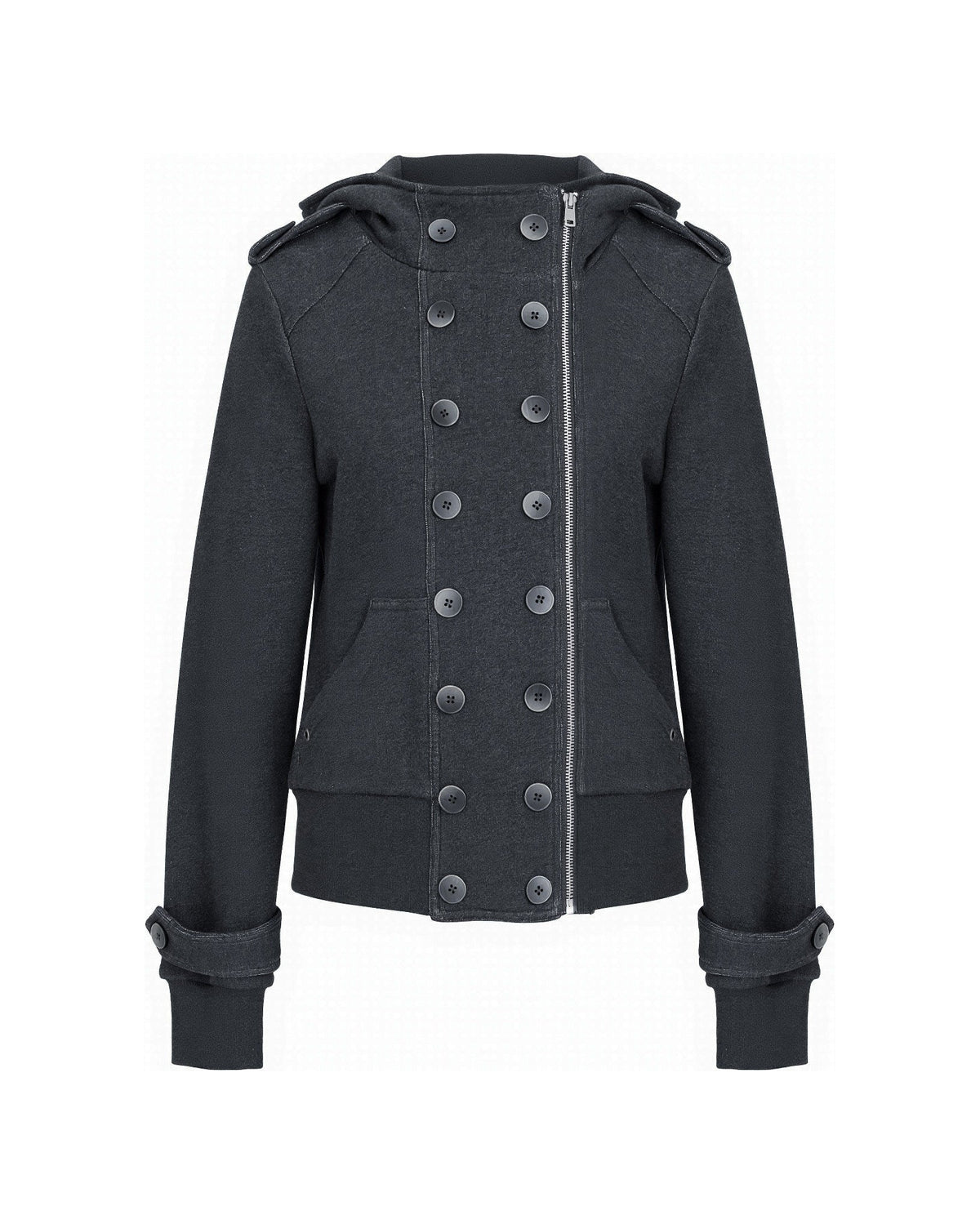 MULTI-BUTTON HOODED CROPPED UTILITY JACKET