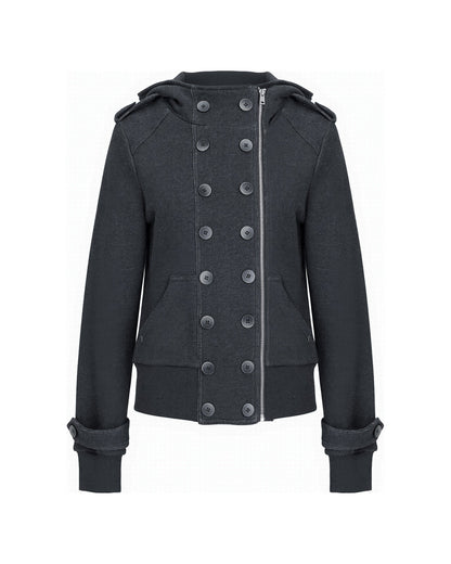 MULTI-BUTTON HOODED CROPPED UTILITY JACKET