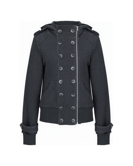 MULTI-BUTTON HOODED CROPPED UTILITY JACKET