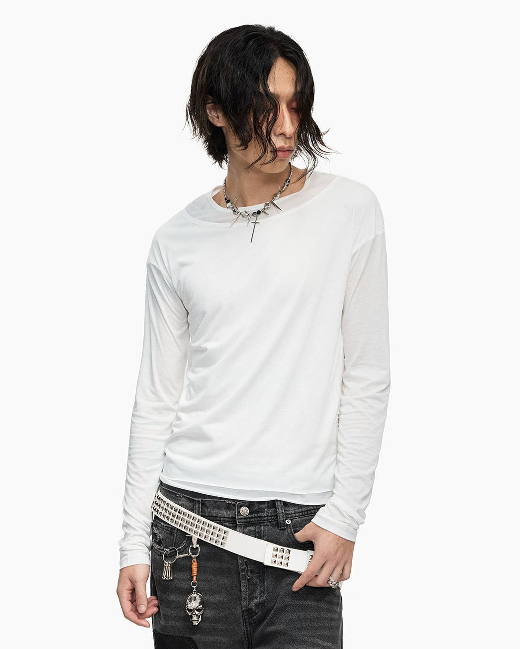 LAYERED STYLE SLIM FIT WHITE LONG SLEEVE