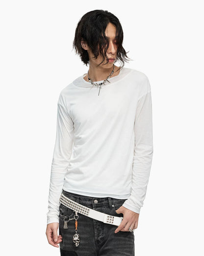 LAYERED STYLE SLIM FIT WHITE LONG SLEEVE