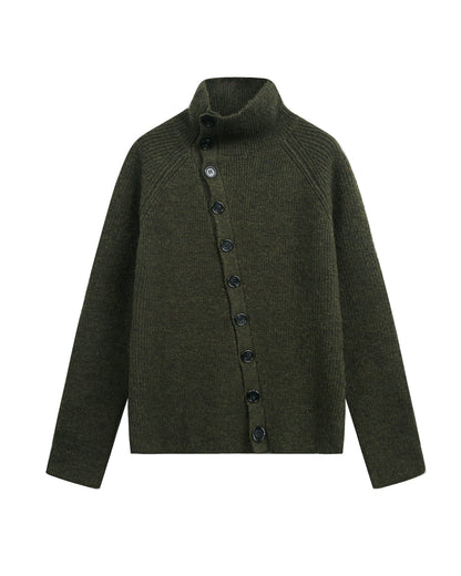 CROSSBODY KNIT STAND COLLAR CARDIGAN