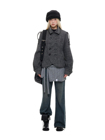 NOIR STRUCTURED SHORT WOOL JACKET