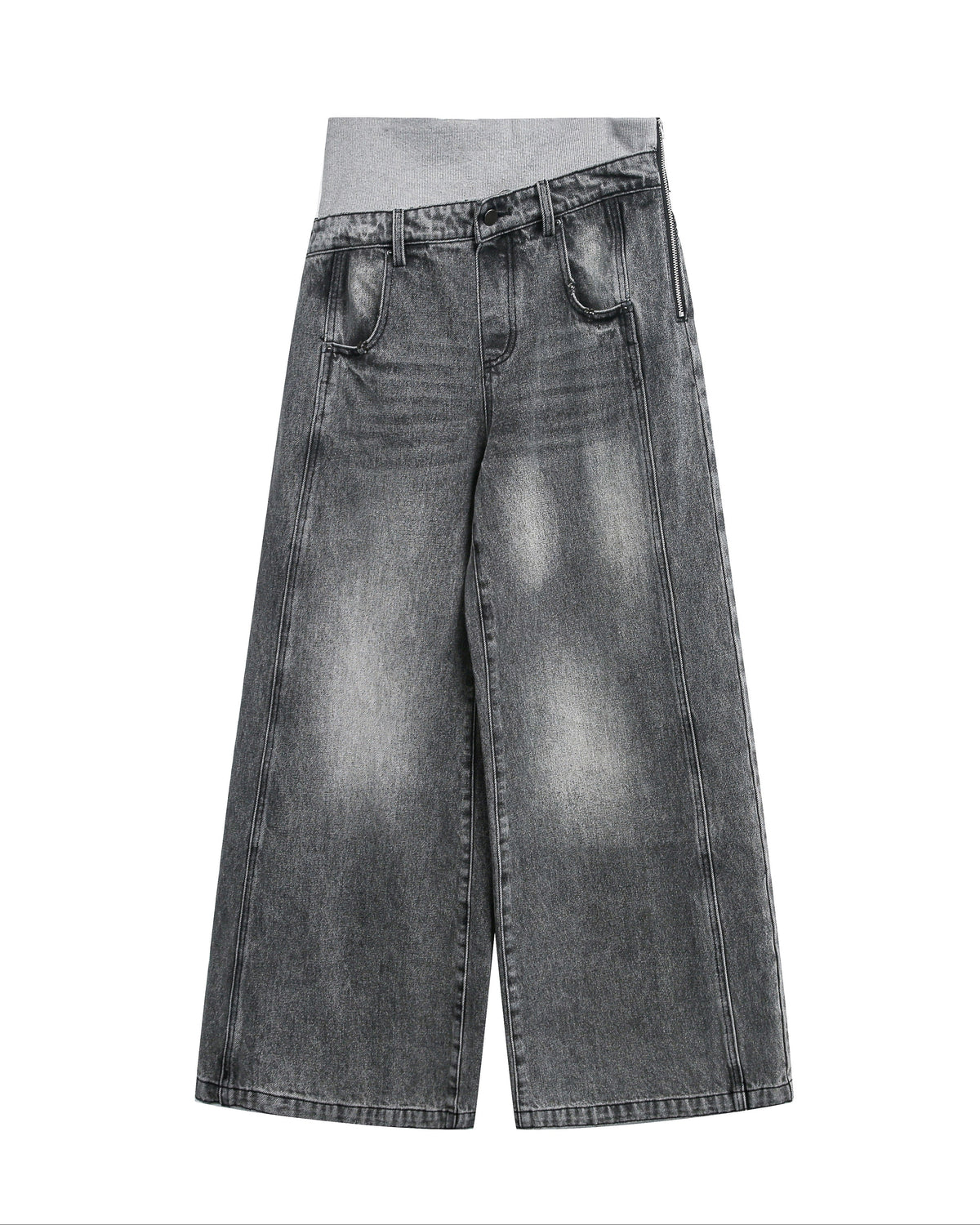 DECONSTRUCTED DOUBLE WAIST WIDE LEG JEANS