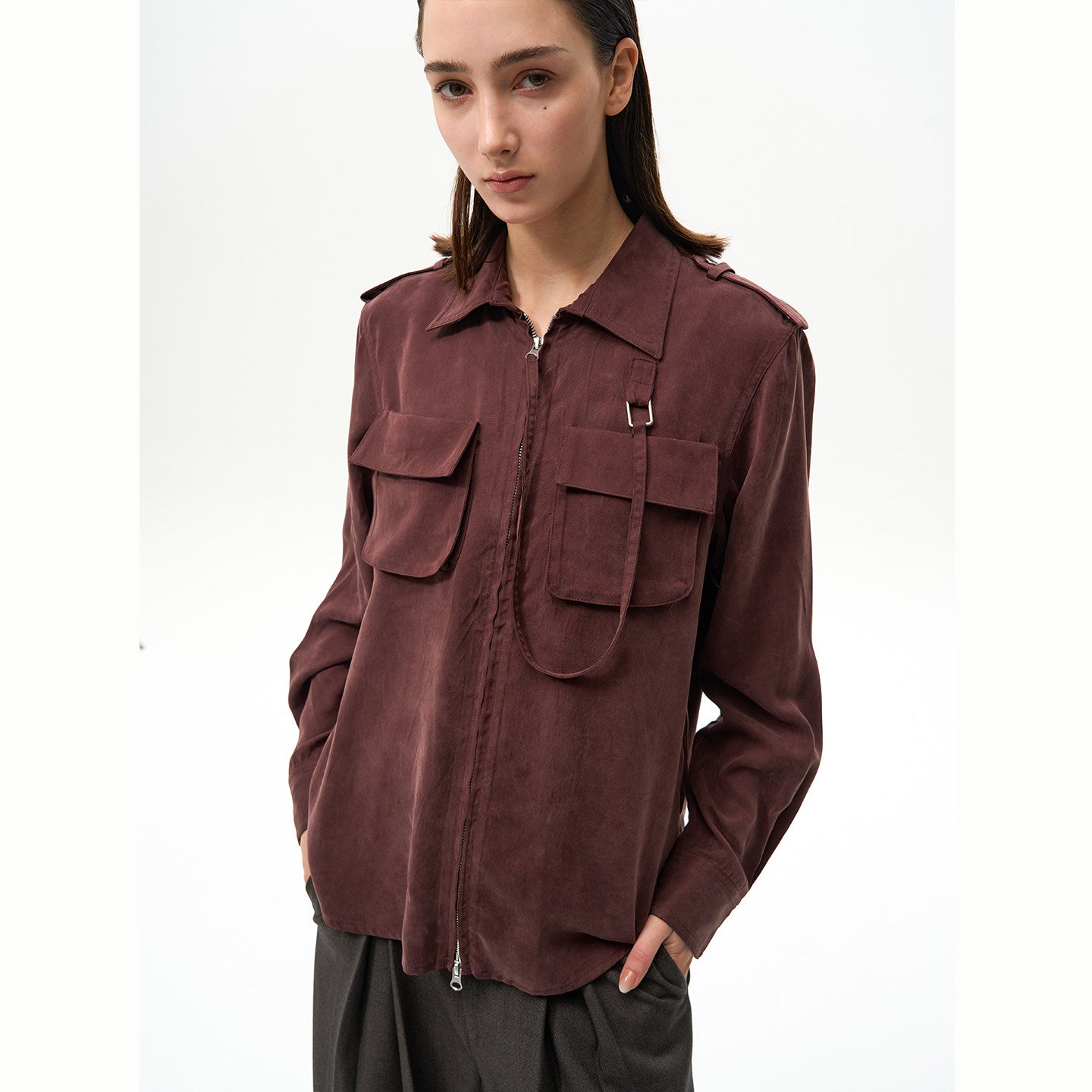 SAND MATTE MILITARY ZIP SHIRT