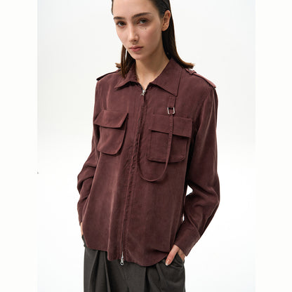 SAND MATTE MILITARY ZIP SHIRT