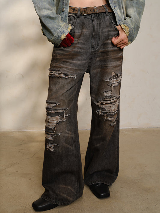 BLACK DISTRESSED DAMAGE JEANS