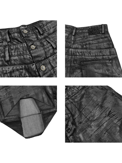 WAXED SNAKESKIN DENIM SHORTS