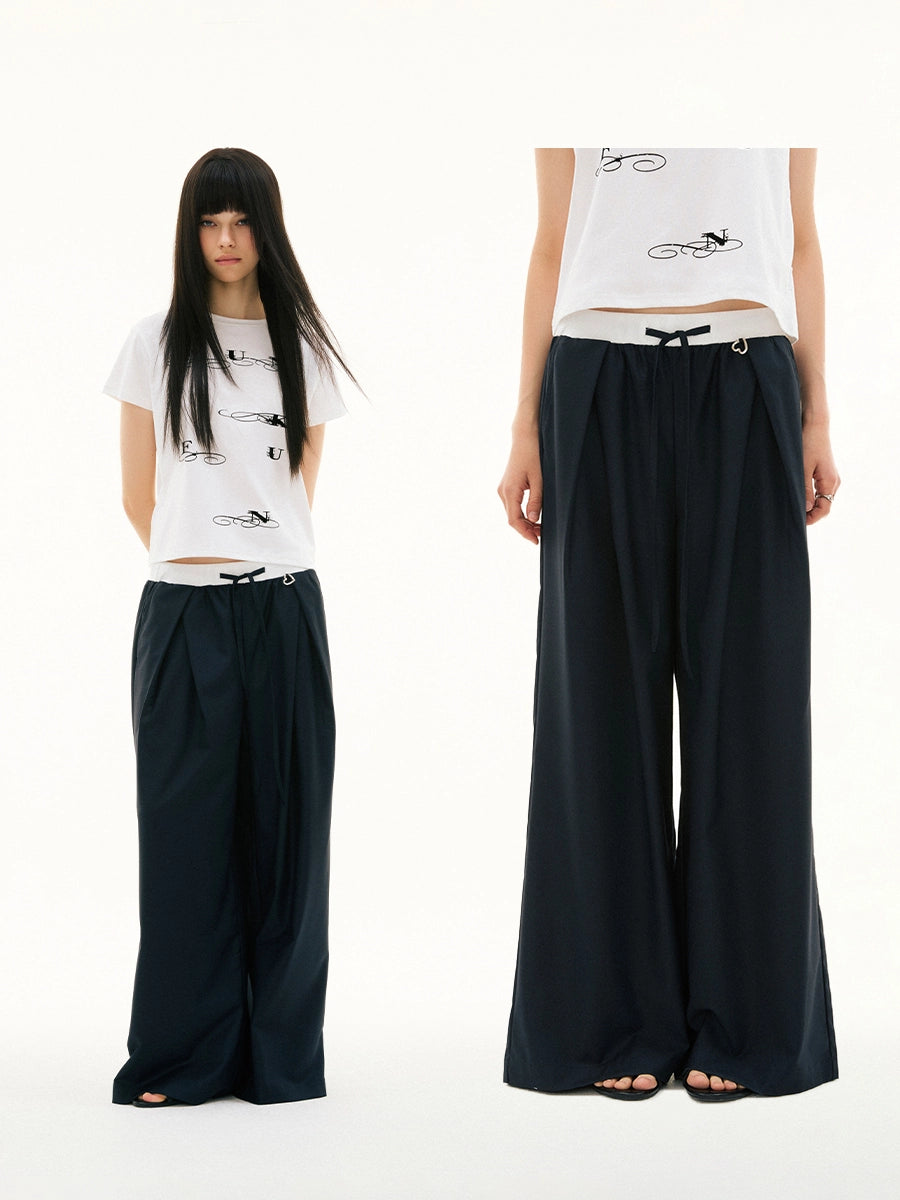 CONTRAST WAIST STRAIGHT TROUSERS