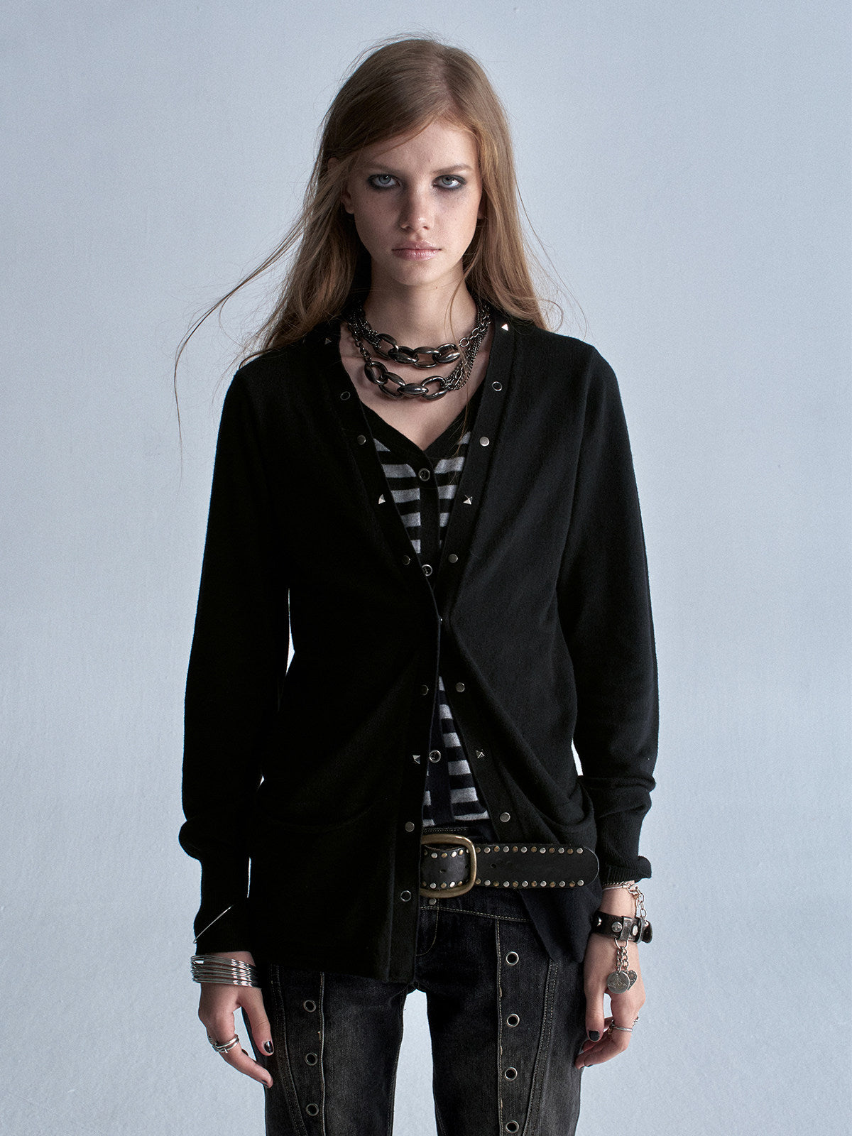 STUDDED STRIPE PUNK KNIT CARDIGAN