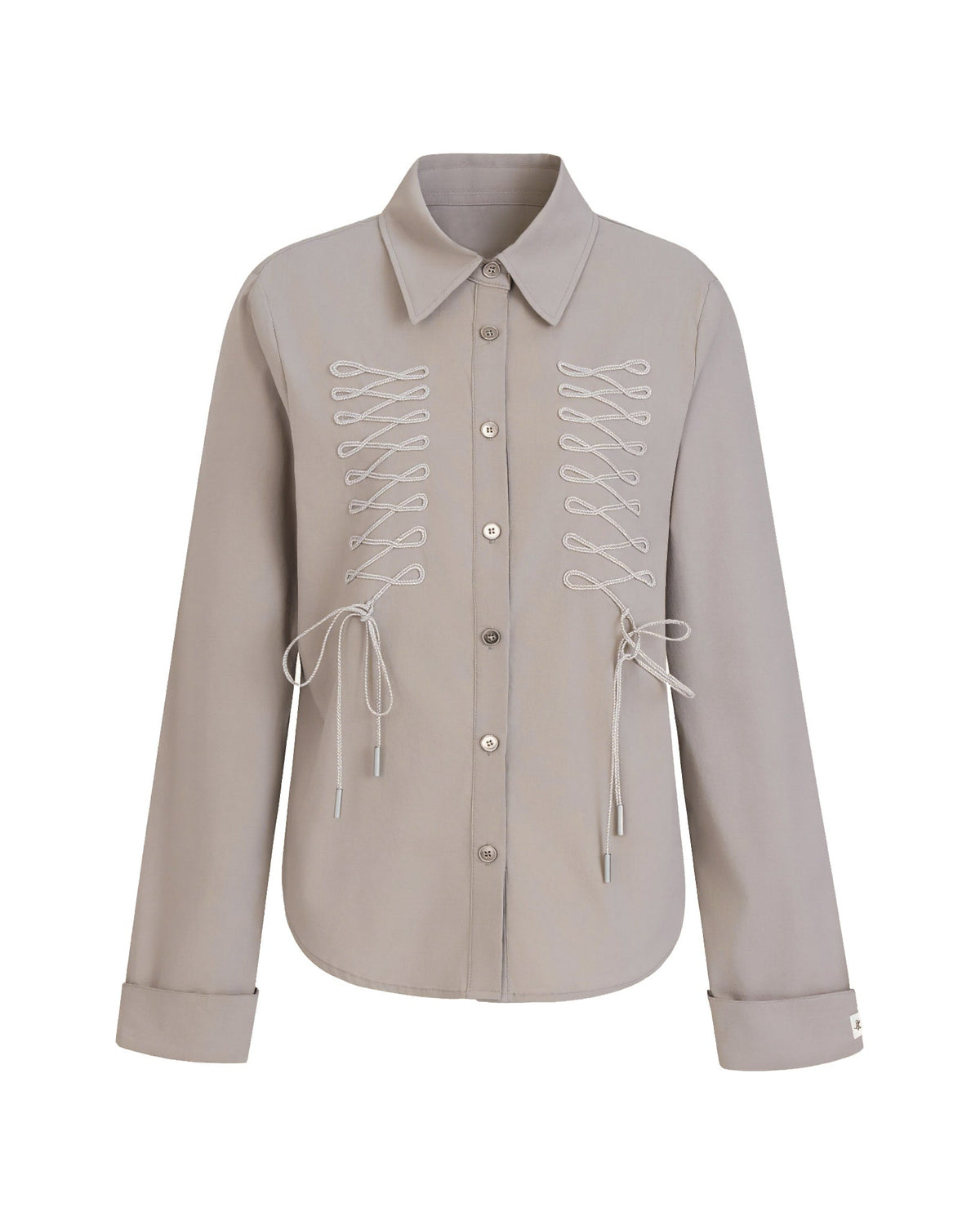 DRAWSTRING CINCHED BOW COLLAR SHIRT