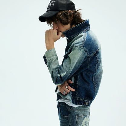 HEAVY WASH DISTRESSED DENIM JACKET
