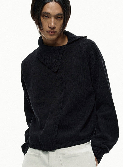 ASYMMETRICAL WOOL CROSS COLLAR SWEATER