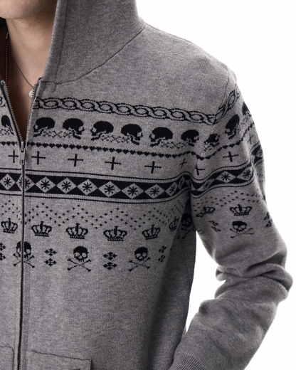 SKULL FAIR ISLE STUDDED KNIT JACKET