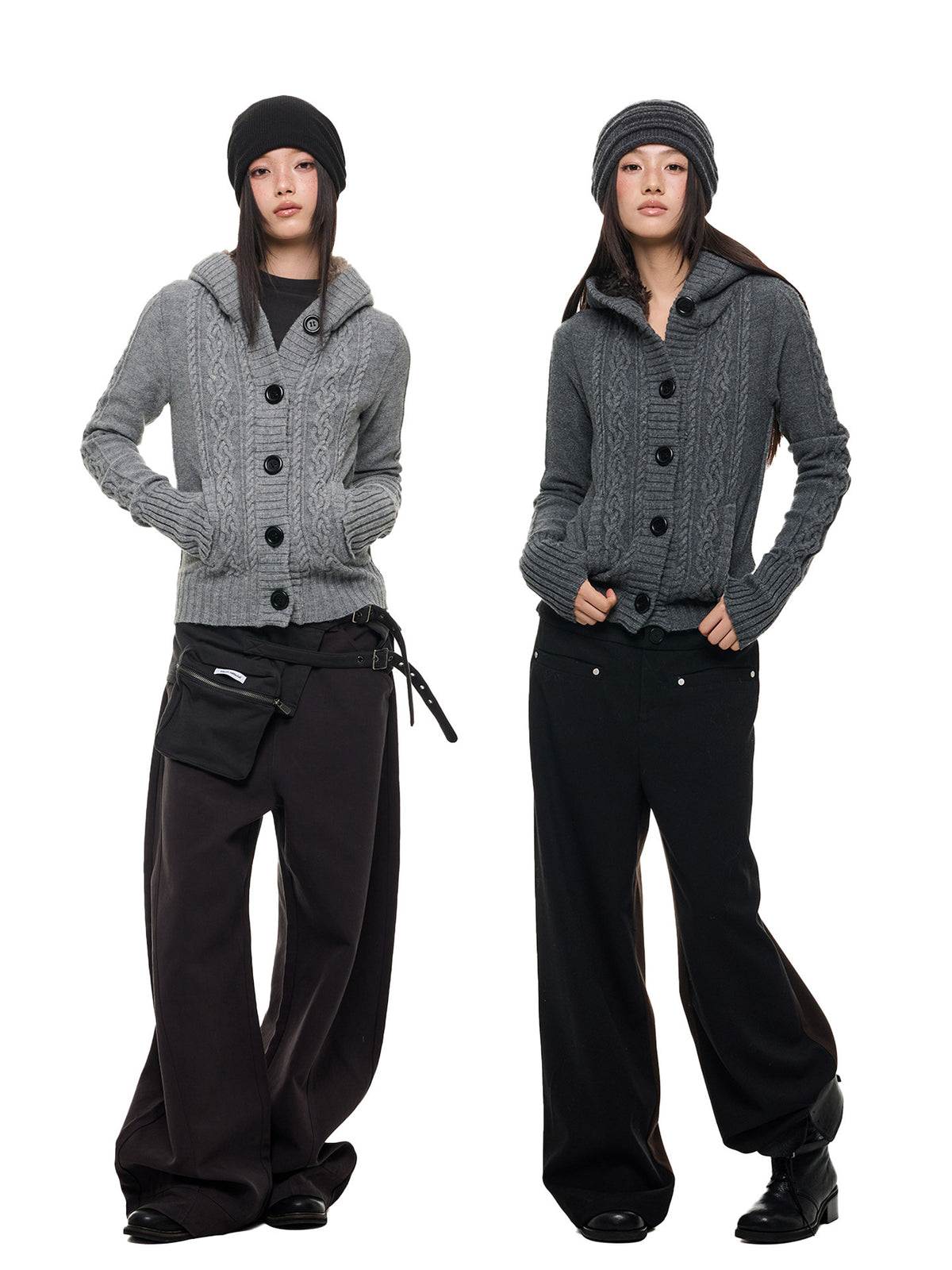 NOIR TWIST HOODED CABLE CARDIGAN