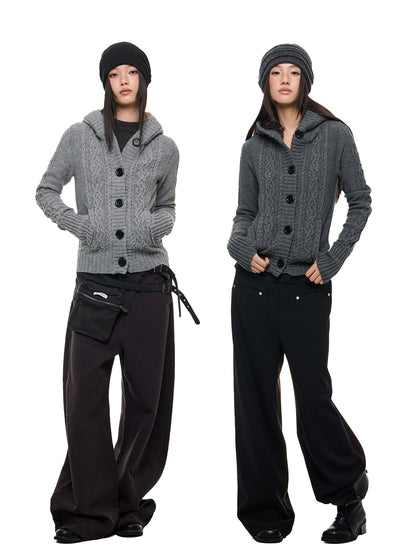 NOIR TWIST HOODED CABLE CARDIGAN