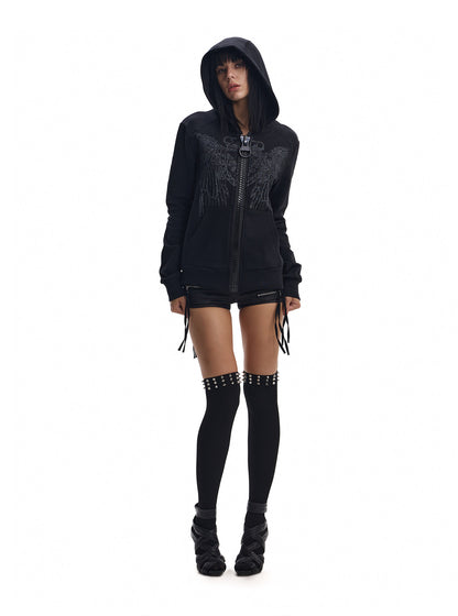 WING GLITTER ZIP SWEATSHIRT