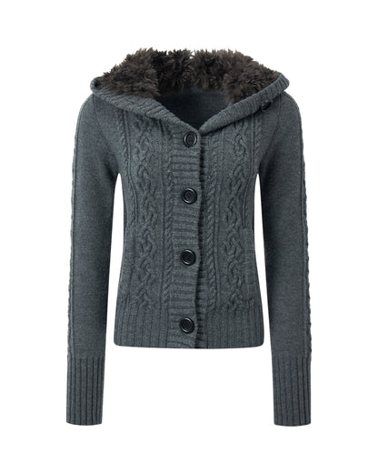 NOIR TWIST HOODED CABLE CARDIGAN