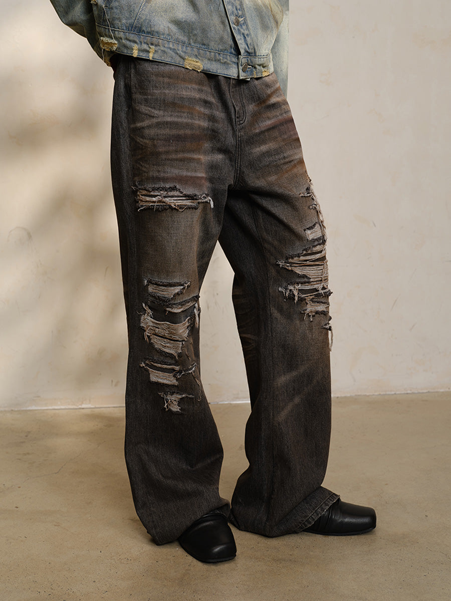 BLACK DISTRESSED DAMAGE JEANS