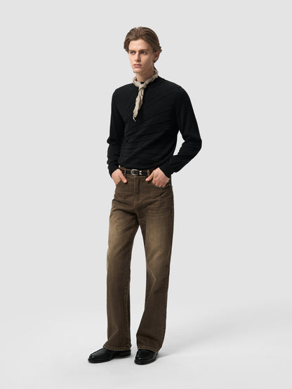 SAND BRONZE LEATHER DENIM PANTS