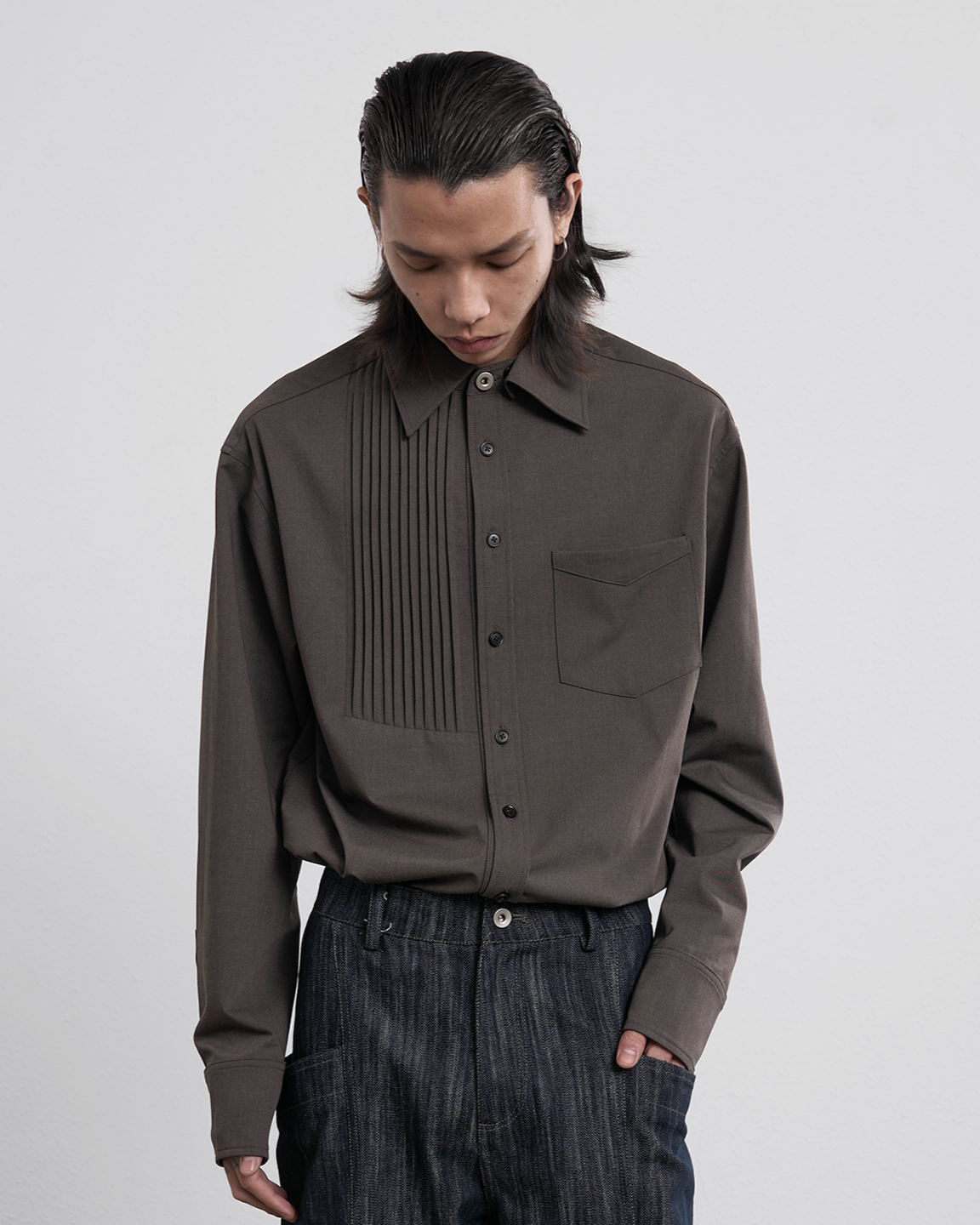 CHESTNUT WOOL CASUAL SHIRT