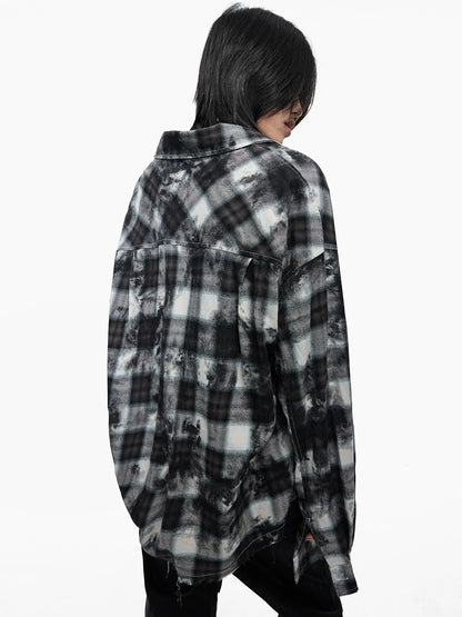GRUNGE WASHED PLAID DISTRESSED SHIRT