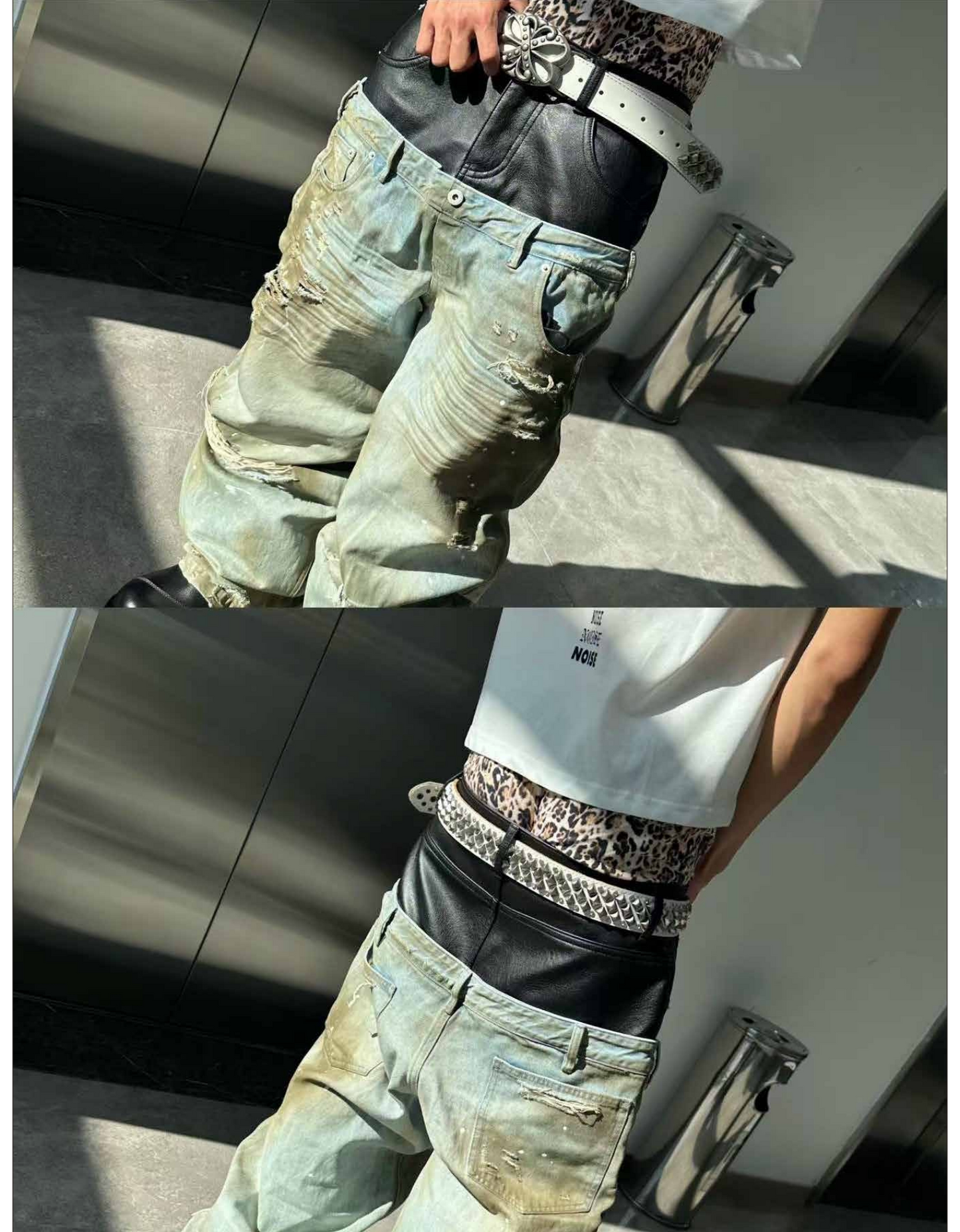 DOUBLE WAIST MONKEY WASH JEANS