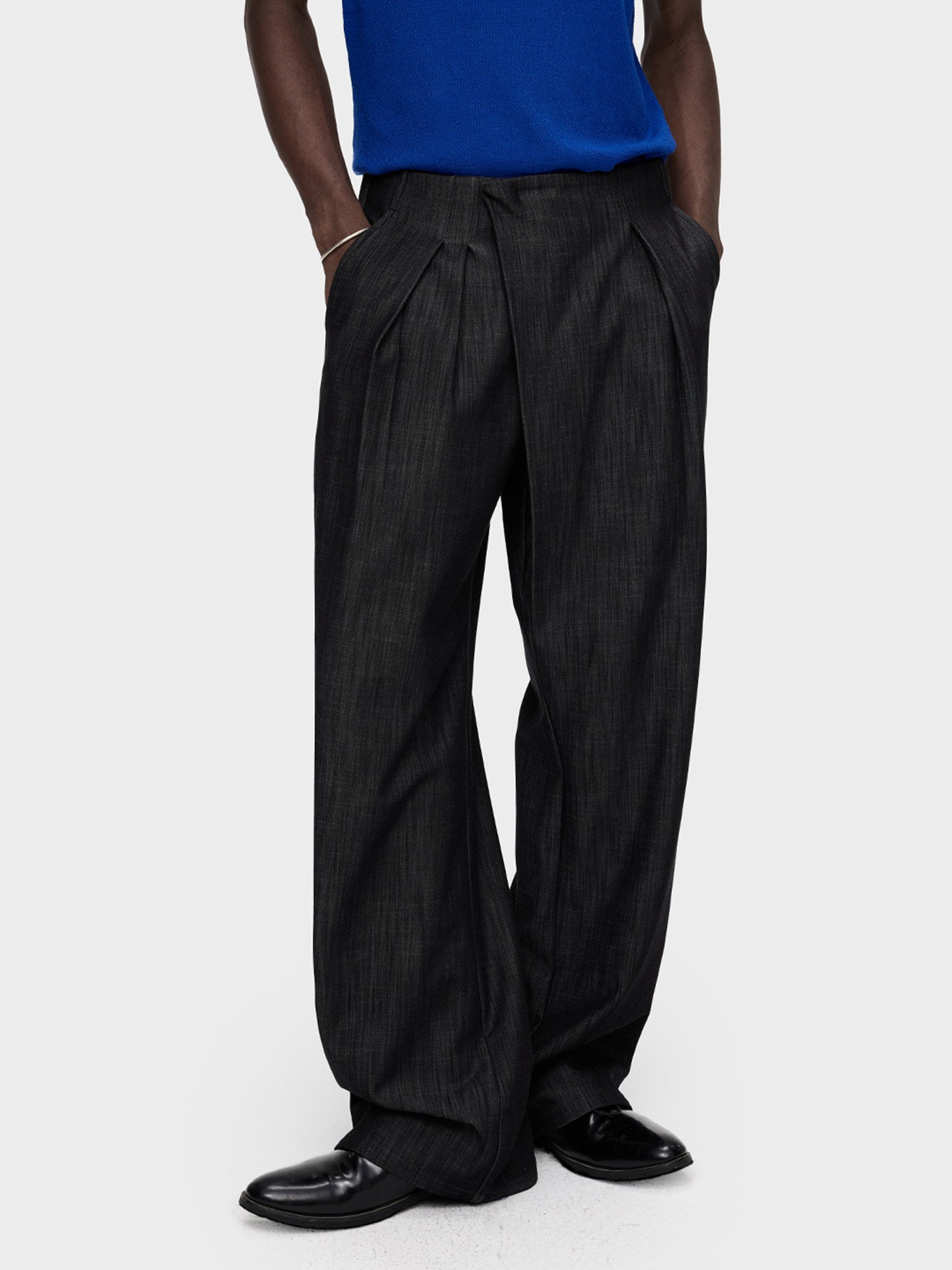 FAUX DENIM LAYERED TAILORED TROUSERS