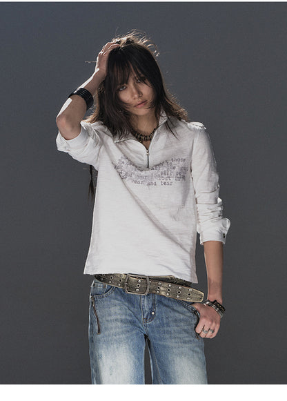 FADED TEXT HIGH NECK TEE